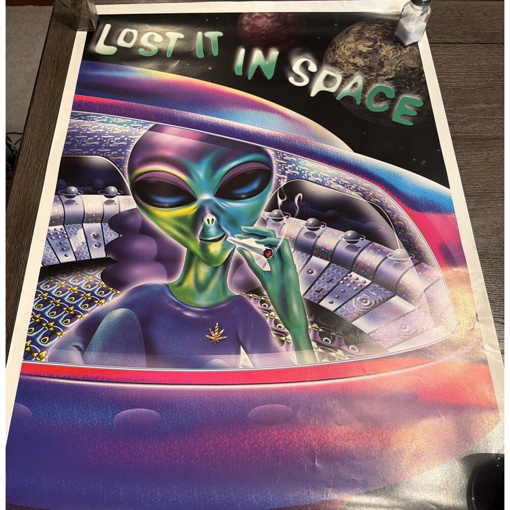 Lost It In Space Poster VTG 1990s blacklight, fluorescent 25” X 35” Alien weed
